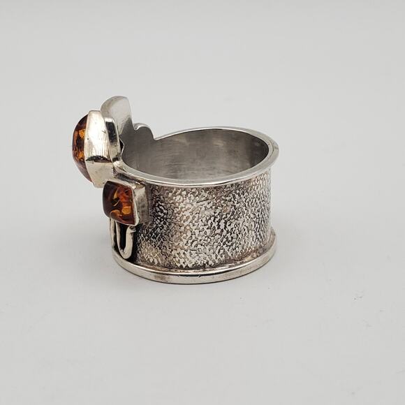 Artisan Boho Sterling Silver 925 Baltic Amber Wide Band Ring Size 6 - Picture 7 of 14